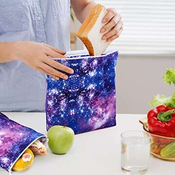 5 Reusable Snack Bags with Unique Galaxy Patterns