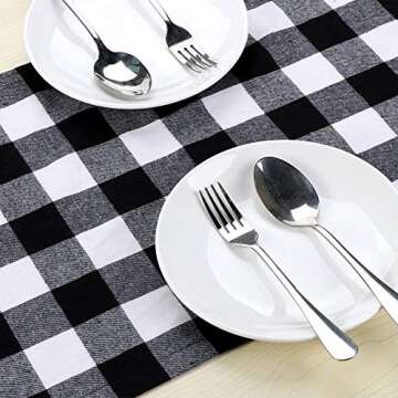OurWarm 14 x 108 Inch Buffalo Check Table Runner Cotton Polyester Black and White Buffalo Plaid Tabl...