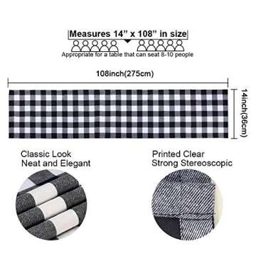 OurWarm 14 x 108 Inch Buffalo Check Table Runner Cotton Polyester Black and White Buffalo Plaid Table Runner for Family Dinner, Indoor Outdoor Parties, Farmhouse, Thanksgiving, Christmas & Gathering