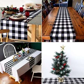 OurWarm 14 x 108 Inch Buffalo Check Table Runner Cotton Polyester Black and White Buffalo Plaid Table Runner for Family Dinner, Indoor Outdoor Parties, Farmhouse, Thanksgiving, Christmas & Gathering