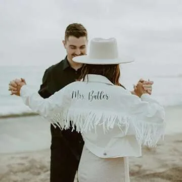 Personalized Cropped White Fringe Jean Jacket for Women