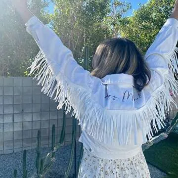 Personalized Cropped White Fringe Jean Jacket for Women