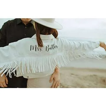 Personalized Cropped White Fringe Jean Jacket for Women