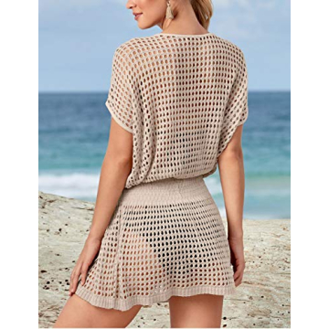 Bsubseach Women Beach Cover Up Tunic Dress Apricot