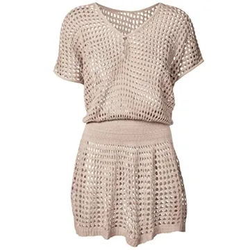 Bsubseach Women Beach Cover Up Tunic Dress Apricot