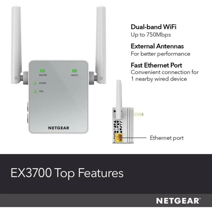 NETGEAR Wi-Fi Range Extender EX3700 for Extended Coverage