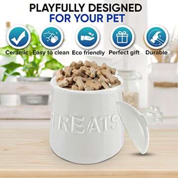 Kovot Ceramic Dog Treats Jar - Airtight Paw Handle