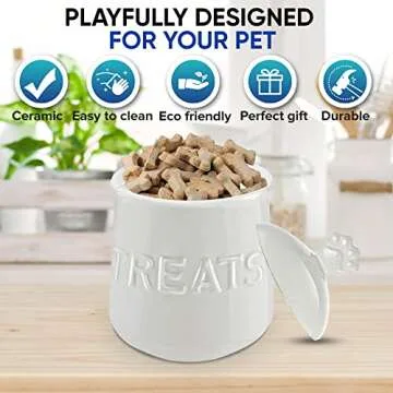 Kovot Ceramic Dog Treats Jar - Airtight Paw Handle