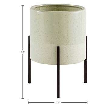 Amazon Brand – Rivet Mid-Century Ceramic Planter with Iron Stand 9.1"H, Pale Green