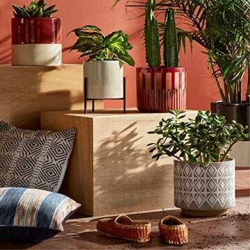 Amazon Brand – Rivet Mid-Century Ceramic Planter with Iron Stand 9.1"H, Pale Green