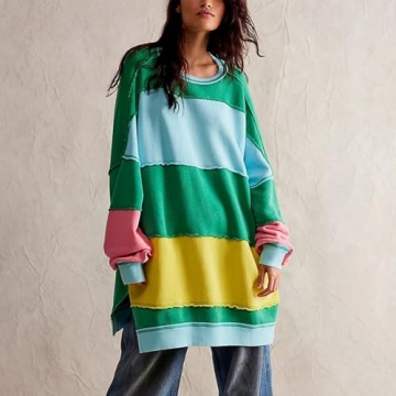 Amiblvowa Oversized Colorblock Sweatshirt Dress for Women