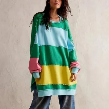 Amiblvowa Oversized Colorblock Sweatshirt Dress for Women