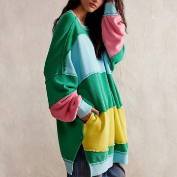 Amiblvowa Oversized Colorblock Sweatshirt Dress for Women