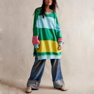 Amiblvowa Oversized Colorblock Sweatshirt Dress for Women
