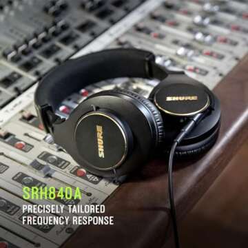 Shure SRH840A Over-Ear Wired Headphones for Critical Listening & Monitoring, Professional Headset, Tailored Frequency Response, Superior Detailed Sound, Adjustable & Collapsible Design - 2022 Version
