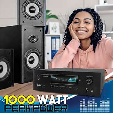 Pyle 1000W Bluetooth Home Theater Karaoke Receiver - 5.2-Ch Stereo Amplifier 2 UHF Wireless Microphone Video Pass-Through Supports, MP3/USB/HDMI/AM/FM Radio - PT888BTWM.5