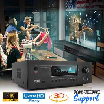 Pyle 1000W Bluetooth Home Theater Karaoke Receiver - 5.2-Ch Stereo Amplifier 2 UHF Wireless Microphone Video Pass-Through Supports, MP3/USB/HDMI/AM/FM Radio - PT888BTWM.5