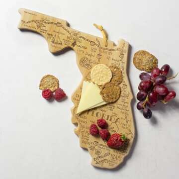 Totally Bamboo Destination Florida State Shaped Serving and Cutting Board, Includes Hang Tie for Wal...