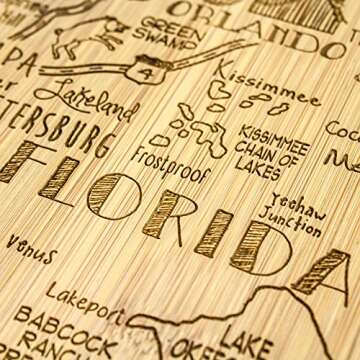 Totally Bamboo Destination Florida State Shaped Serving and Cutting Board, Includes Hang Tie for Wall Display