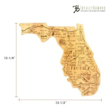 Totally Bamboo Destination Florida State Shaped Serving and Cutting Board, Includes Hang Tie for Wall Display