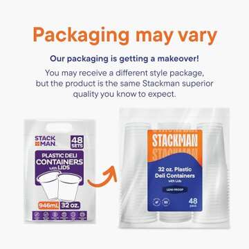 Soup Containers with Lids [48 Sets -32 oz.] Quart Plastic Deli Container - Deli Food Storage Containers with Airtight Lids for Freezer & Restaurant Takeout