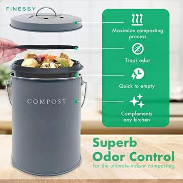 Countertop Composting Bin with Lid, Indoor Compost Container / Bucket For Kitchen Counter, Pail Food...