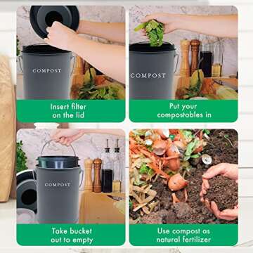 Countertop Composting Bin with Lid, Indoor Compost Container / Bucket For Kitchen Counter, Pail Food Waste Bin