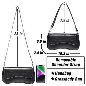 YDSIII Black Shoulder Bag Retro Classic Soft Skin Tote Handbag Top Bags with Zipper Closure for Women Clutch Handbag