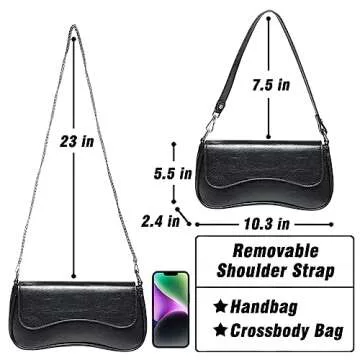 YDSIII Black Shoulder Bag Retro Classic Soft Skin Tote Handbag Top Bags with Zipper Closure for Women Clutch Handbag