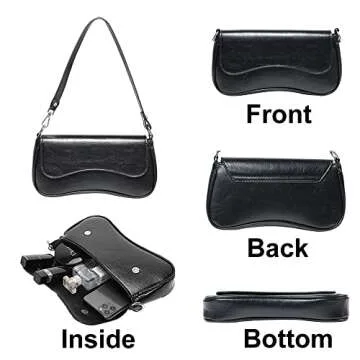 YDSIII Black Shoulder Bag Retro Classic Soft Skin Tote Handbag Top Bags with Zipper Closure for Women Clutch Handbag