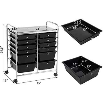 Giantex 12 Drawer Rolling Storage Cart Tools Scrapbook Paper Office School Organizer (Black)