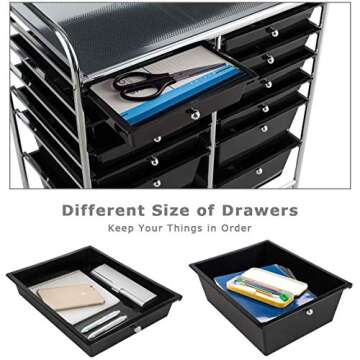 Giantex 12 Drawer Rolling Storage Cart Tools Scrapbook Paper Office School Organizer (Black)
