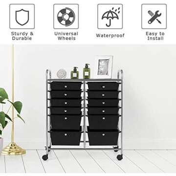 Giantex 12 Drawer Rolling Storage Cart Tools Scrapbook Paper Office School Organizer (Black)