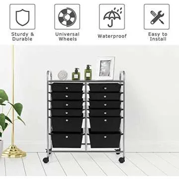 Giantex 12 Drawer Rolling Storage Cart Tools Scrapbook Paper Office School Organizer (Black)