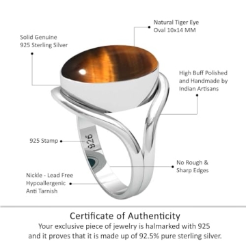 JEWELOPORIUM Brown Tiger Eye Silver Ring for Women