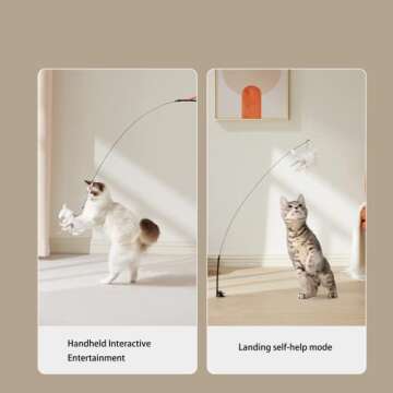 Cat Toy Wand Auto Interactive Toys for Indoor Cat 6 in 1 Hands-Free Natural Bird Feather Ball Toys, ...