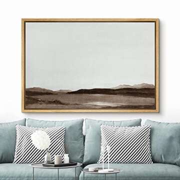 SIGNFORD Framed Canvas Wall Art - Monochromatic Brown Mountains and Valleys Landscape for Home