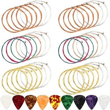 Boao 6 Sets Acoustic Guitar Strings Replacement Steel Guitar Strings Gold/Brass/Multicolor with 9 Pc...
