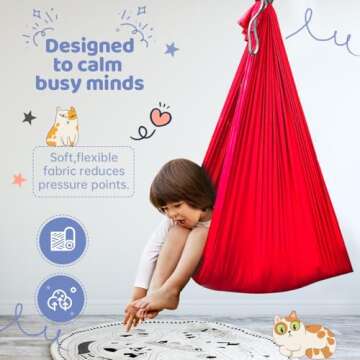 Therapy Swing for Kids with Special Needs (Hardware Included) Snuggle Swing Cuddle Hammock Indoor Adjustable Aerial Yoga for Children with Autism, ADHD, Aspergers, Sensory Integration (Red)