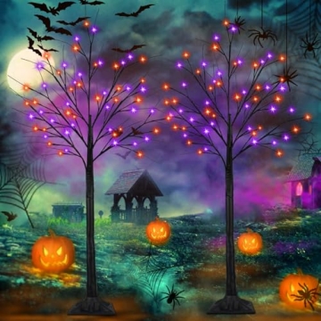 Enchanting 6FT Lighted Black Halloween Tree with LED Lights for Festive Decor