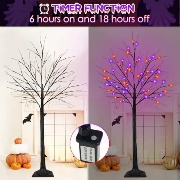 6FT Lighted Black Halloween Tree with LED Lights