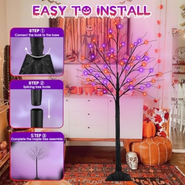 6FT Lighted Black Halloween Tree with LED Lights