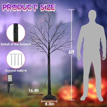 6FT Lighted Black Halloween Tree with LED Lights