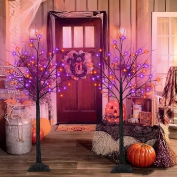 6FT Lighted Black Halloween Tree with LED Lights