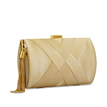 Zebrum Women's Elegant Beige Tassel Evening Clutch Bag for Parties