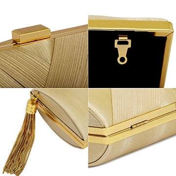 Elegant Beige Evening Clutch Bag with Tassel