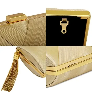 Elegant Beige Evening Clutch Bag with Tassel