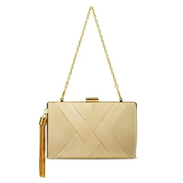 Elegant Beige Evening Clutch Bag with Tassel