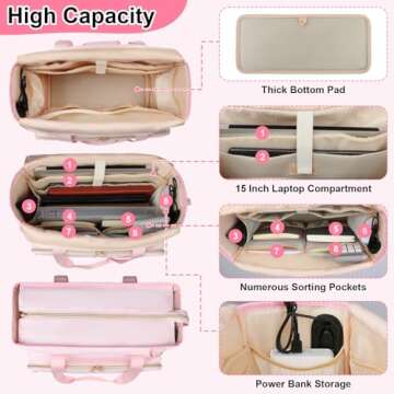 Sambois Teacher Tote Bag with Accordion File Organizer Pocket, Soft Nylon Utility Bag with 15.6 inch...