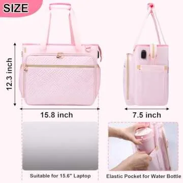 Sambois Teacher Tote Bag with Accordion File Organizer Pocket, Soft Nylon Utility Bag with 15.6 inch Laptop Compartment & USB Port, Large Work Tote Bag for Office Supplies Women (Pink)